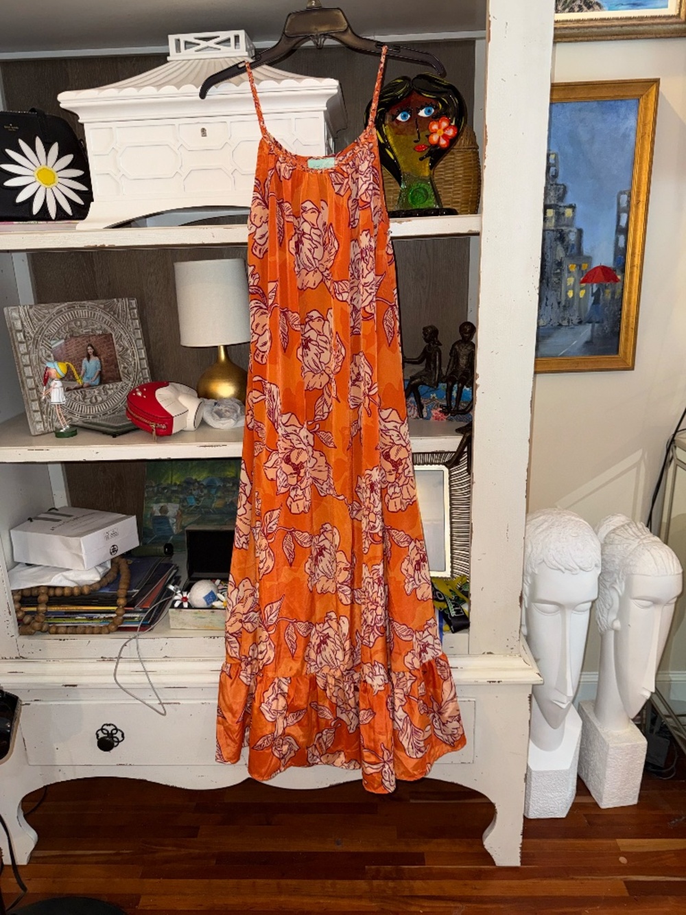 True Destinations Xs orange floral tropical maxi dress - Picture 3 of 6